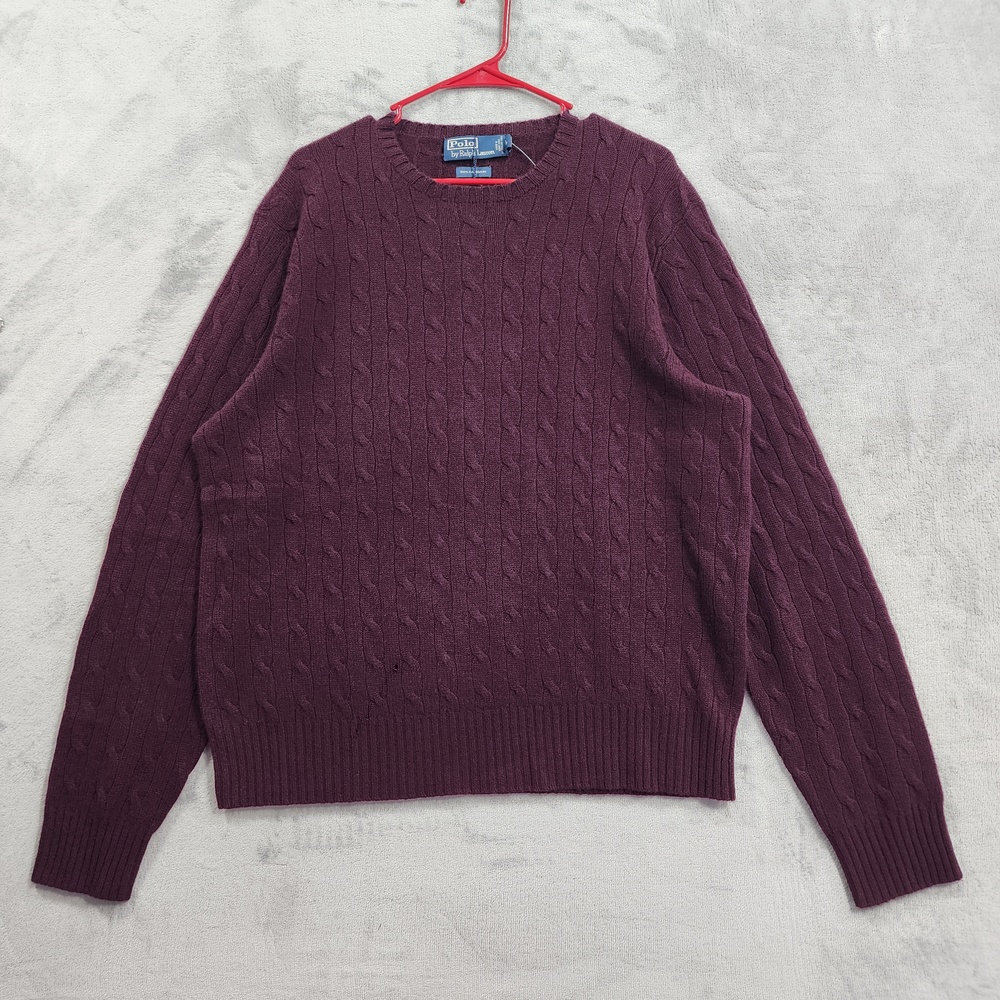 Polo By Ralph Lauren Sweater Mens XL Purple Cashmere Cable Knit Crew Pullover